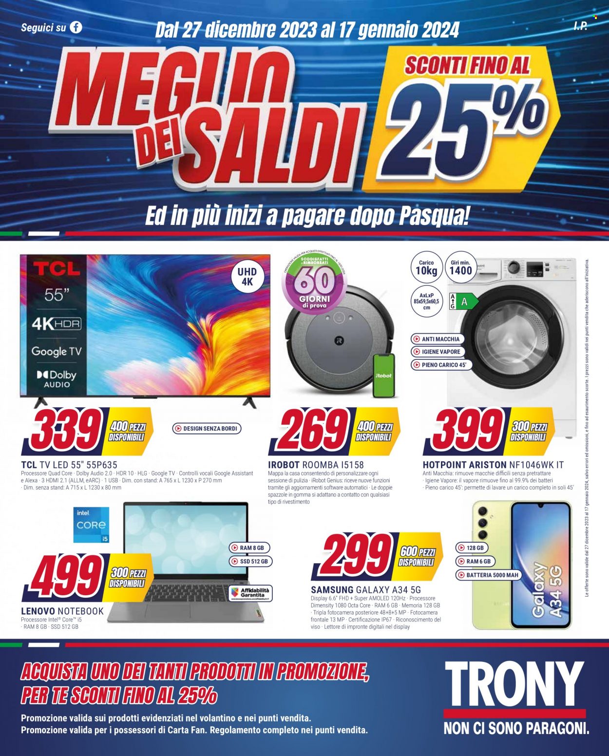 Volantino Trony - 27/12/2023 - 17/1/2024. Pagina 1