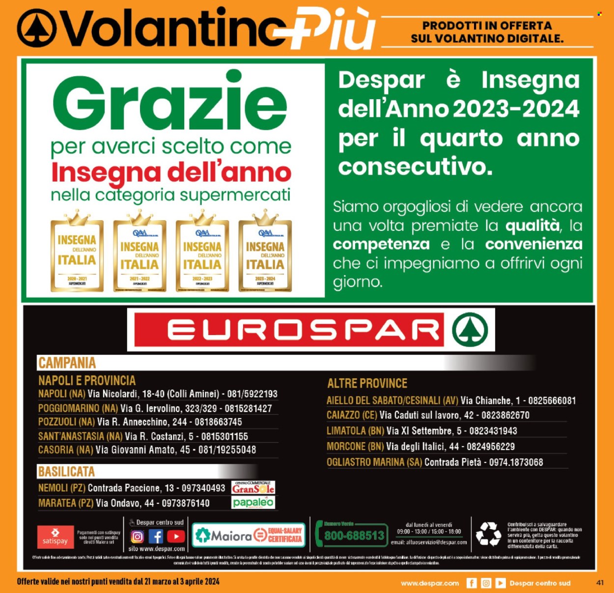 Volantino Eurospar - 21/3/2024 - 3/4/2024. Pagina 41