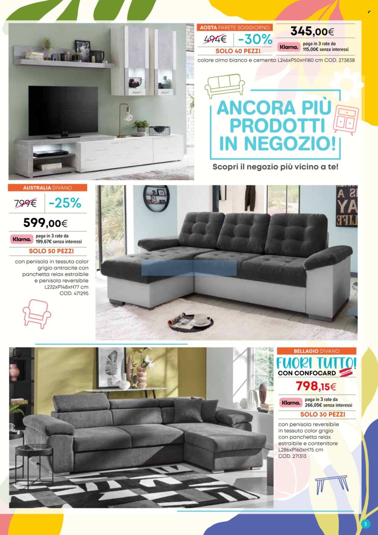 thumbnail - Volantino Conforama - Prodotti in offerta - parete soggiorno, divano, contenitore. Pagina 3.