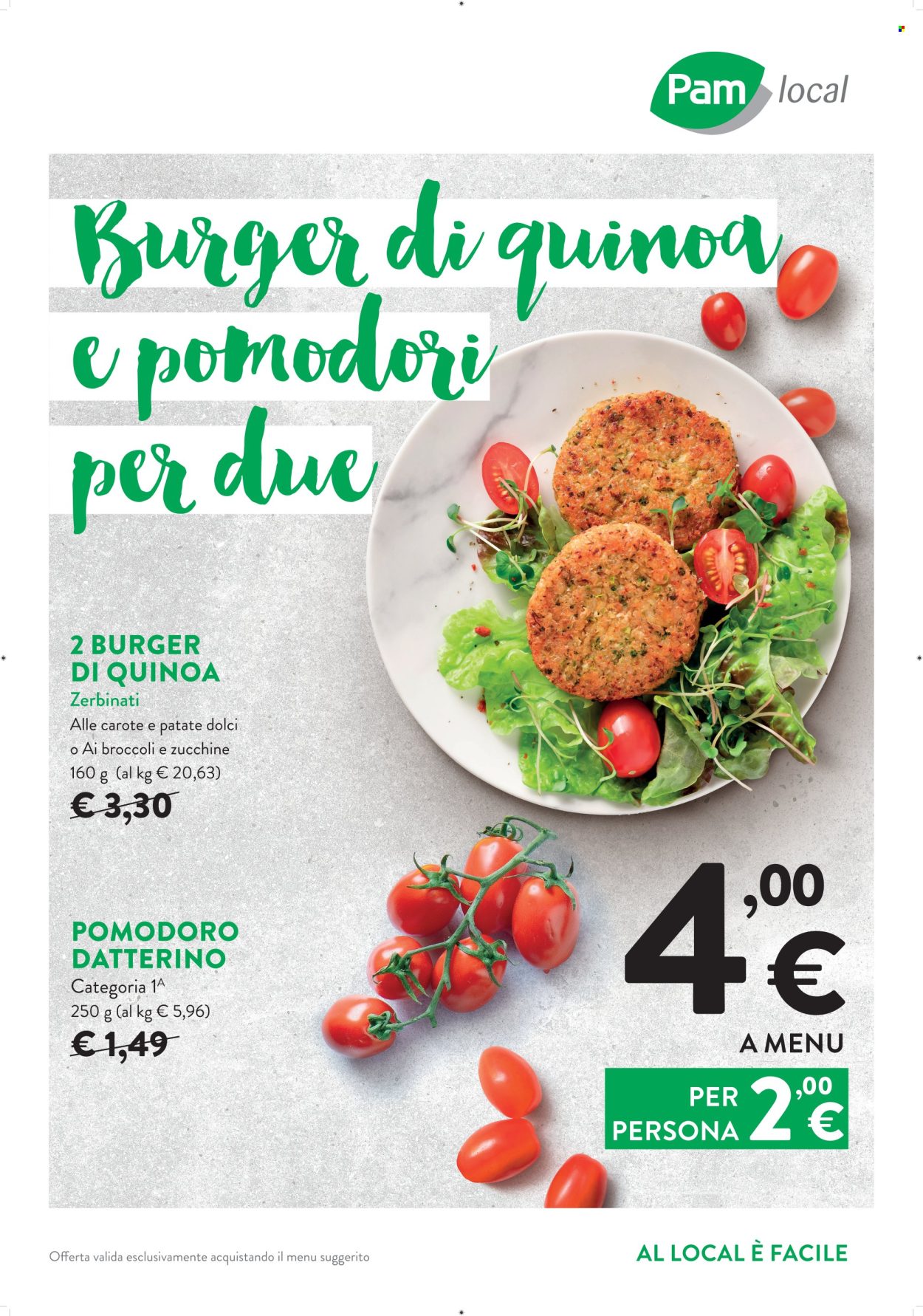 thumbnail - Volantino Pam local - Prodotti in offerta - patate dolci, zucchine, pomodorini, hamburger. Pagina 1.