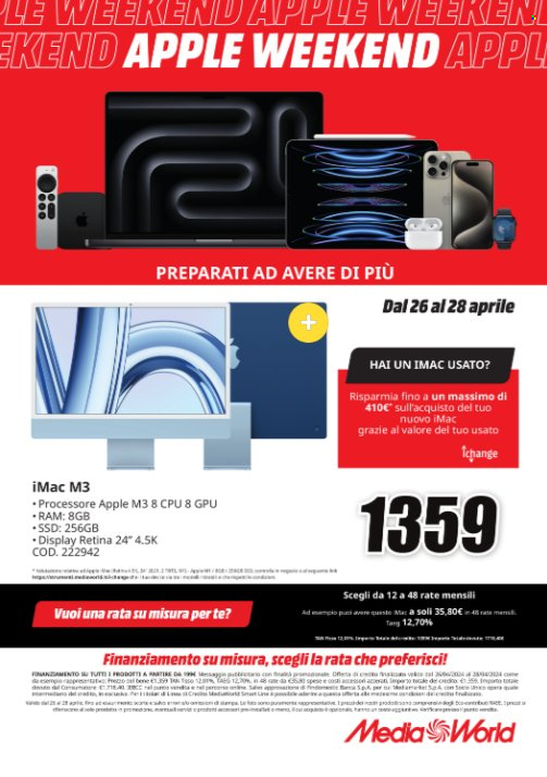 Volantino MediaWorld - 26/4/2024 - 28/4/2024. Pagina 1