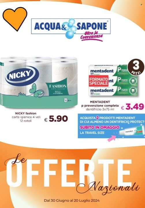 Volantino Acqua & Sapone - 30/6/2024 - 20/7/2024. Pagina 1