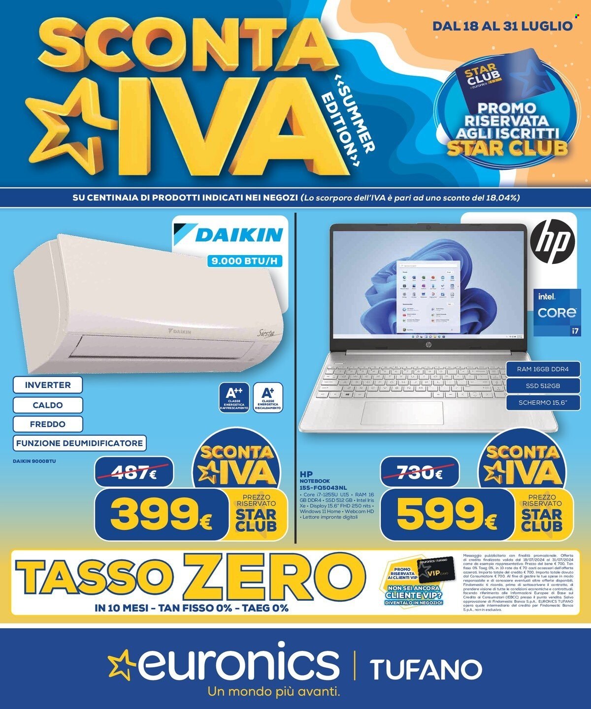 Volantino Euronics - 18/7/2024 - 31/7/2024. Pagina 1
