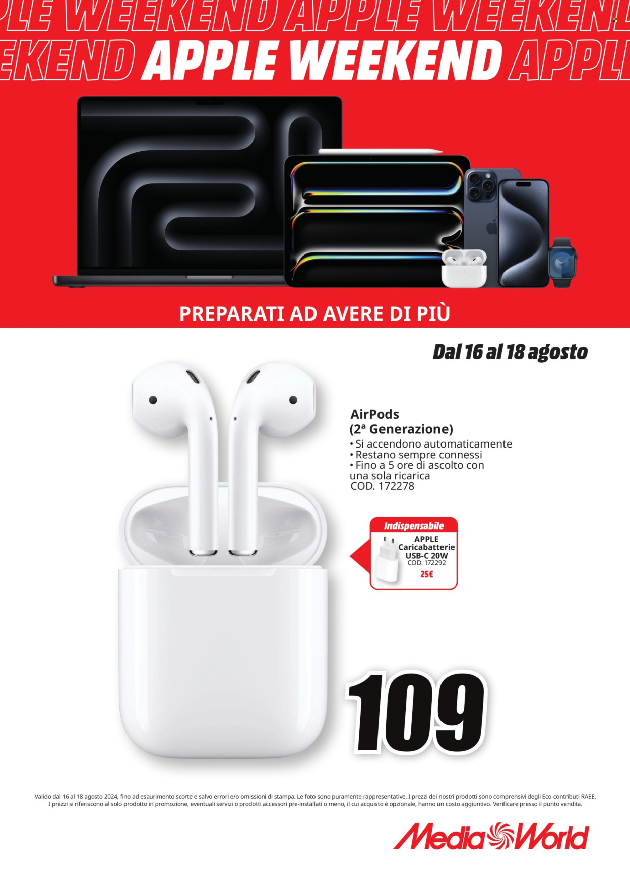Volantino MediaWorld - 16/8/2024 - 18/8/2024. Pagina 1