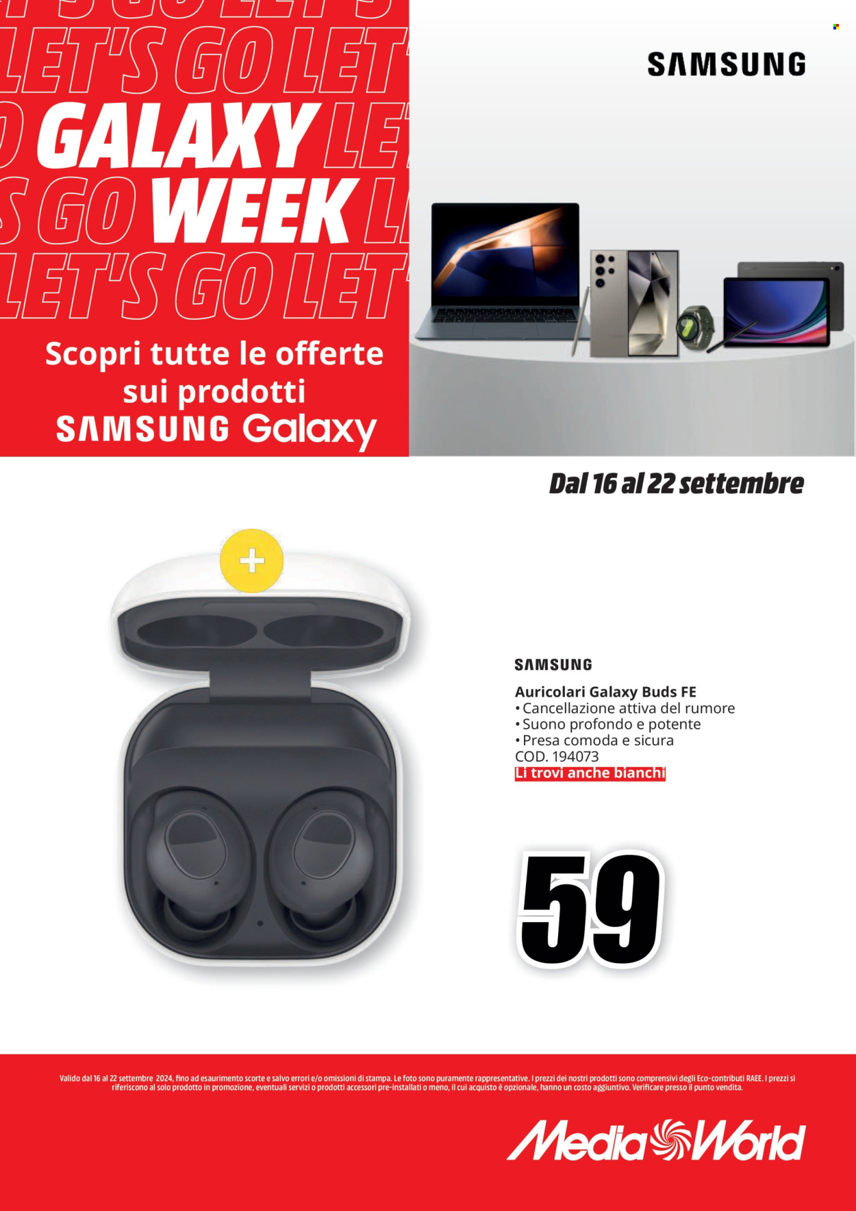 Volantino MediaWorld - 16/9/2024 - 22/9/2024. Pagina 1