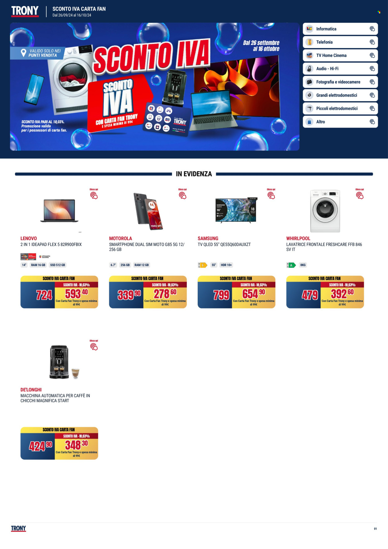 Volantino Trony - 26/9/2024 - 16/10/2024. Pagina 1