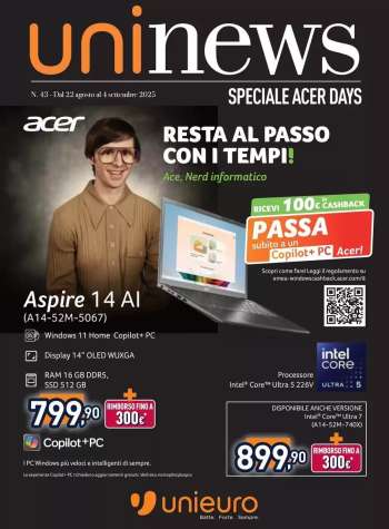 Volantino Unieuro - 22/8/2025 - 4/9/2025.
