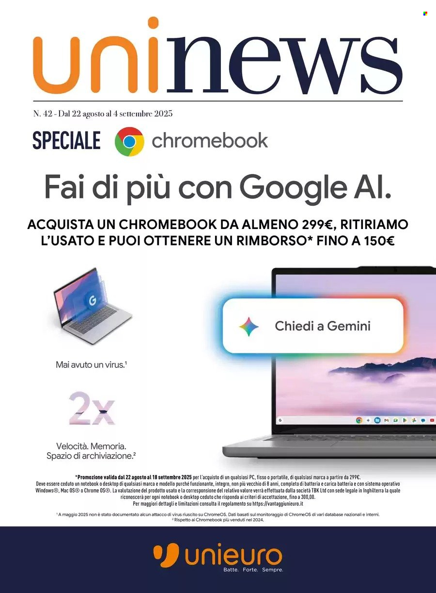 Volantino Unieuro - 22/8/2025 - 4/9/2025. Pagina 1