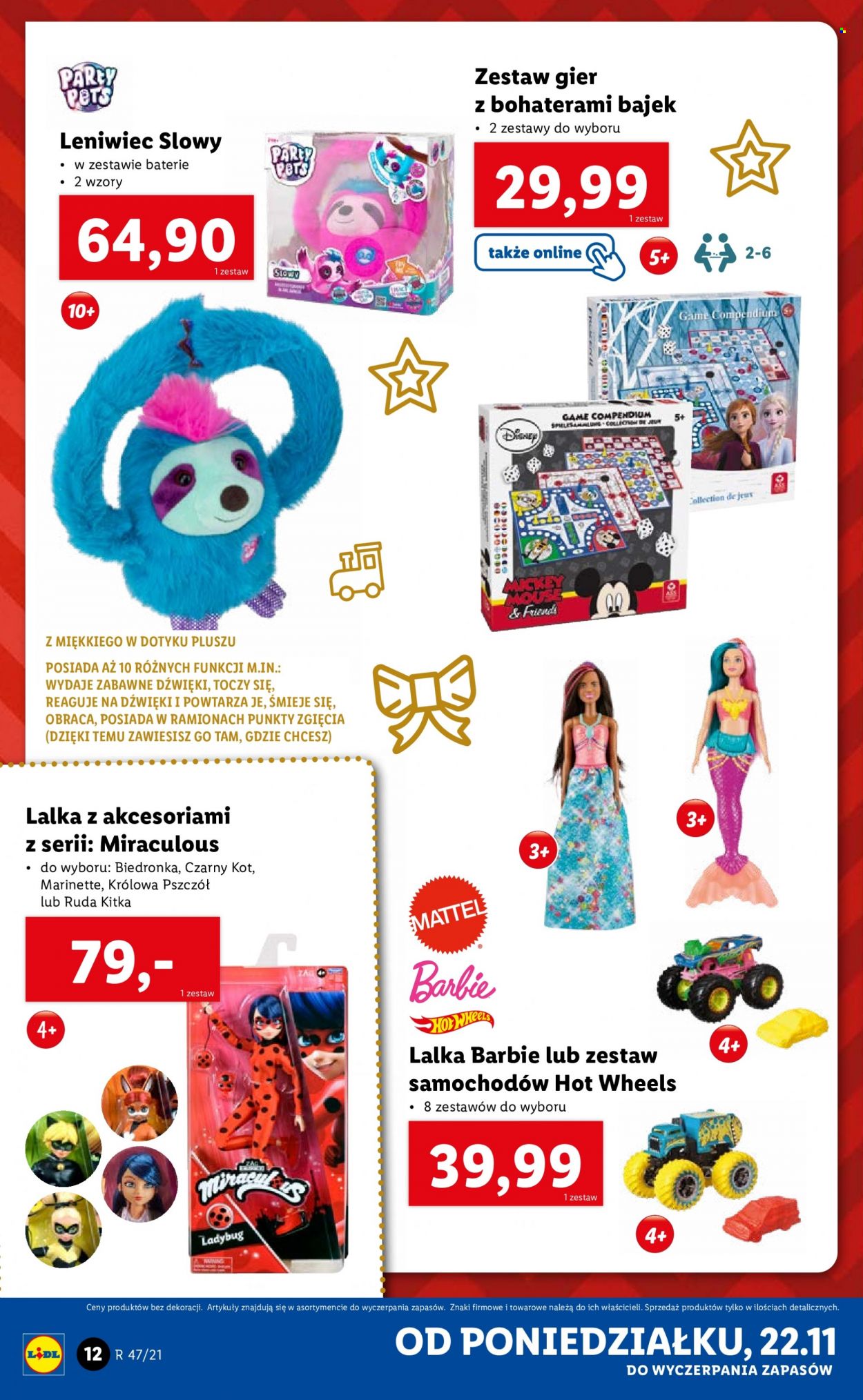 Gazetka Lidl - 22.11.2021 - 28.11.2021 - Produkty w akcji - gra, zabawki edukacyjne, lalka, Barbie, Hot Wheels, samochód. Strona 12.