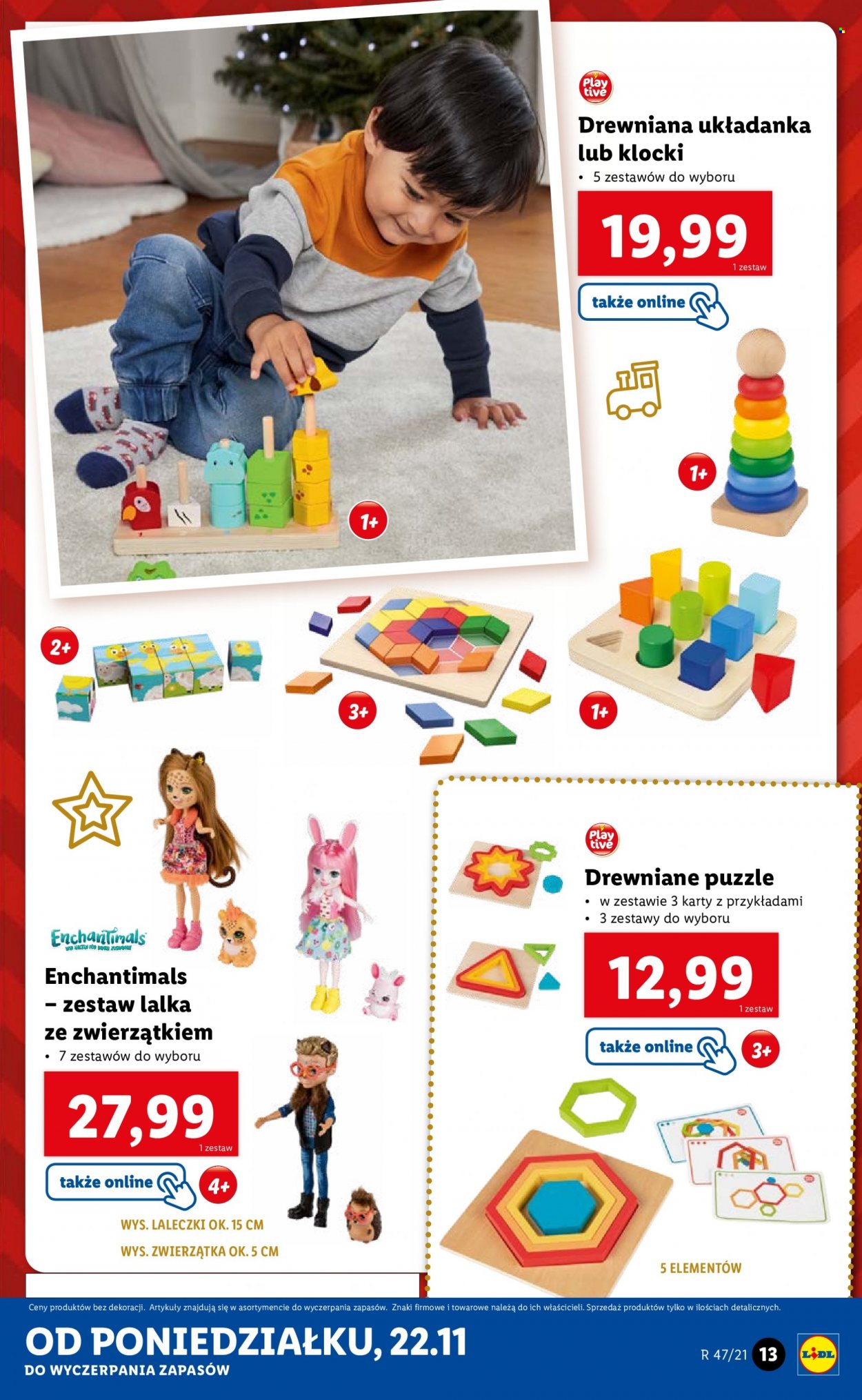 Gazetka Lidl - 22.11.2021 - 28.11.2021 - Produkty w akcji - klocki, układanka, zabawki drewniane, puzzle, Enchantimals, lalka. Strona 13.