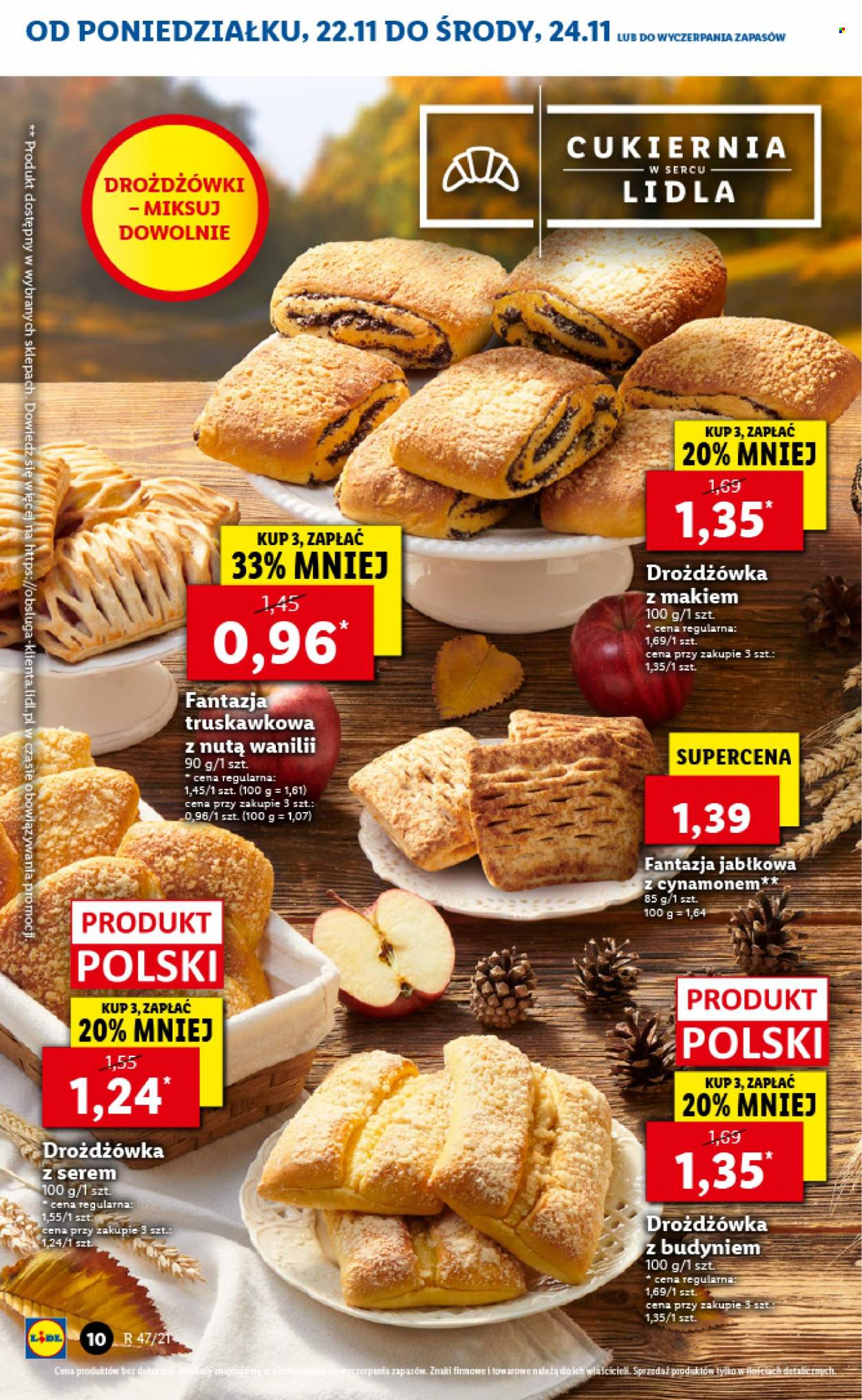 Gazetka Lidl - 22.11.2021 - 24.11.2021 - Produkty w akcji - ciastka, drozdzówka, pieczywo, kieszonka. Strona 10.
