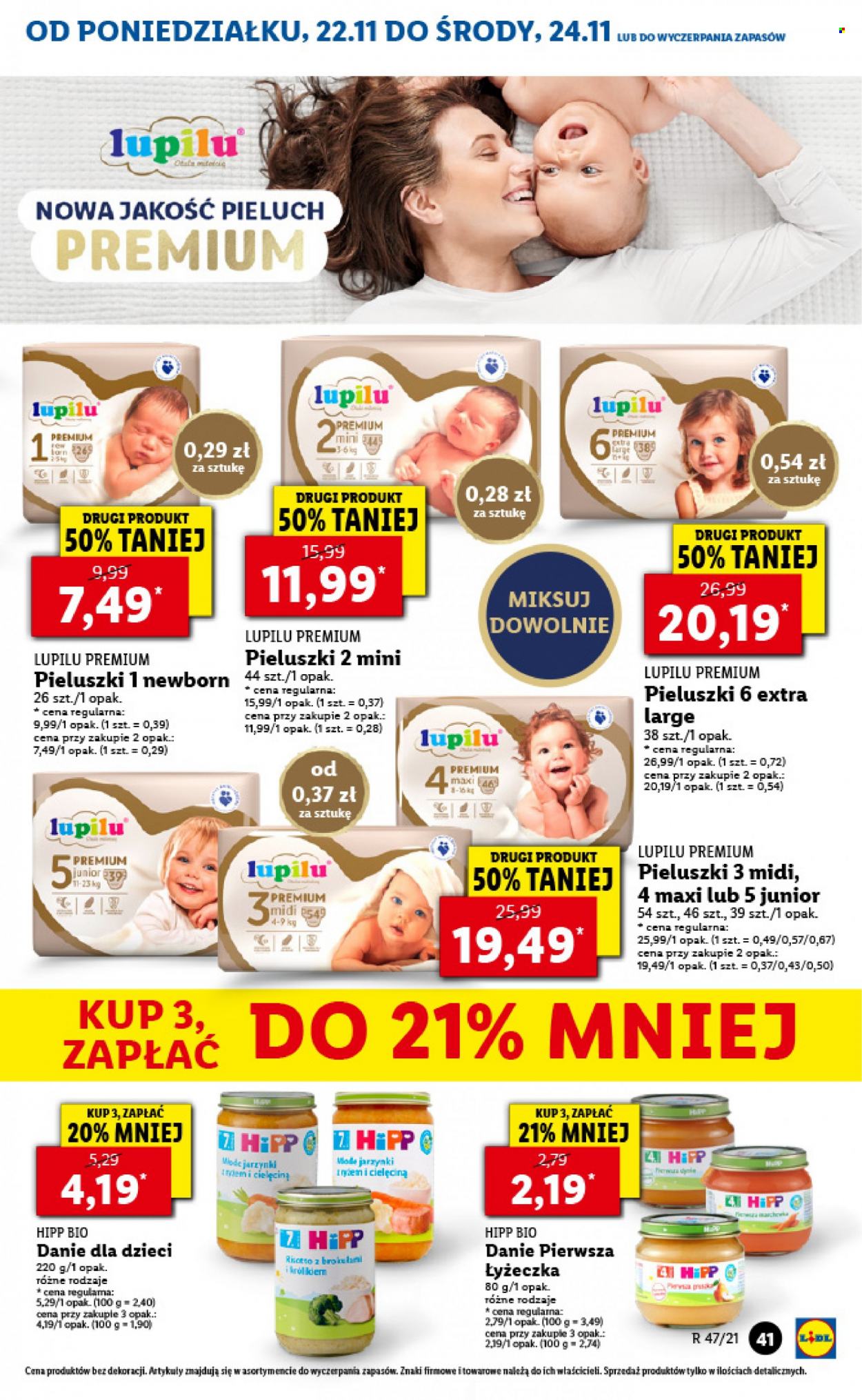 Gazetka Lidl - 22.11.2021 - 24.11.2021 - Produkty w akcji - HiPP, LUPILU, danie dla dzieci, pieluchomajtki, łyżeczka. Strona 41.