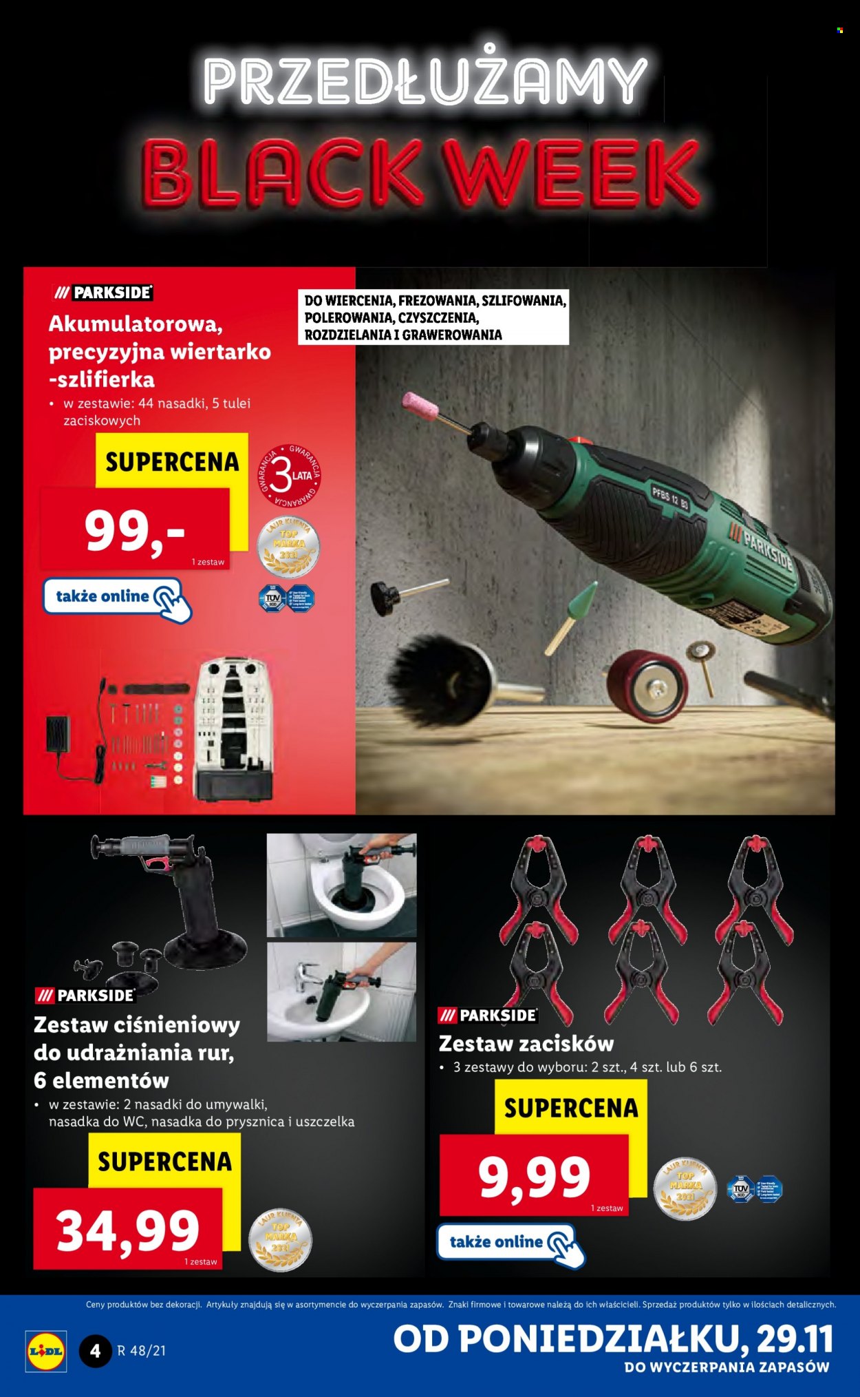 Gazetka Lidl - 29.11.2021 - 5.12.2021 - Produkty w akcji - wiertarkoszlifierka, zestaw zacisków, zestaw ciśnieniowy. Strona 4.