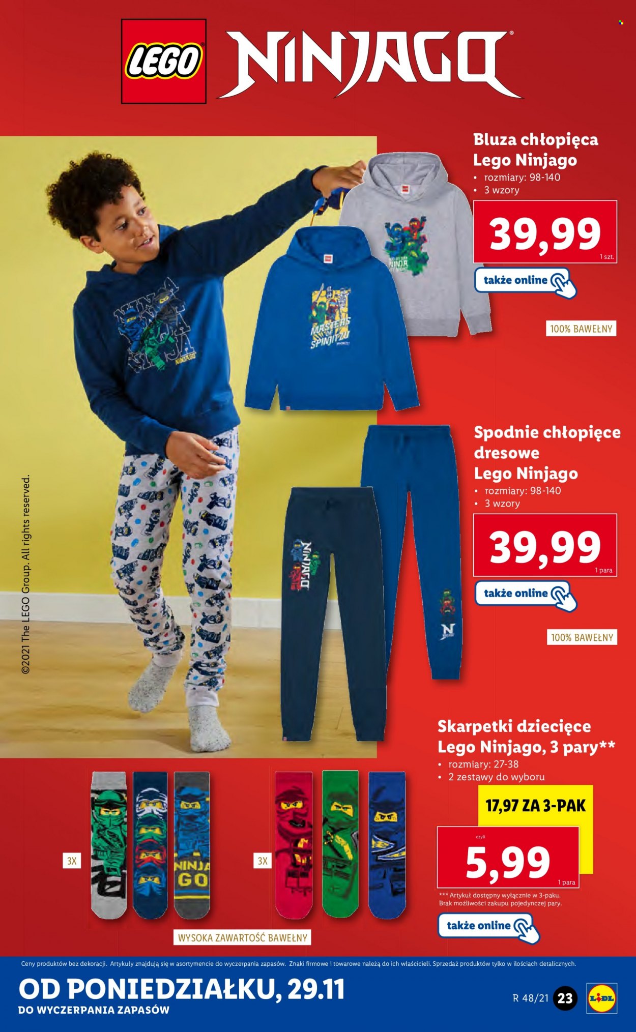 Gazetka Lidl - 29.11.2021 - 5.12.2021 - Produkty w akcji - bluza, bluza dziecięca, LEGO, LEGO Ninjago, spodnie, spodnie dziecięce, skarpetki, skarpetki dziecięce. Strona 23.