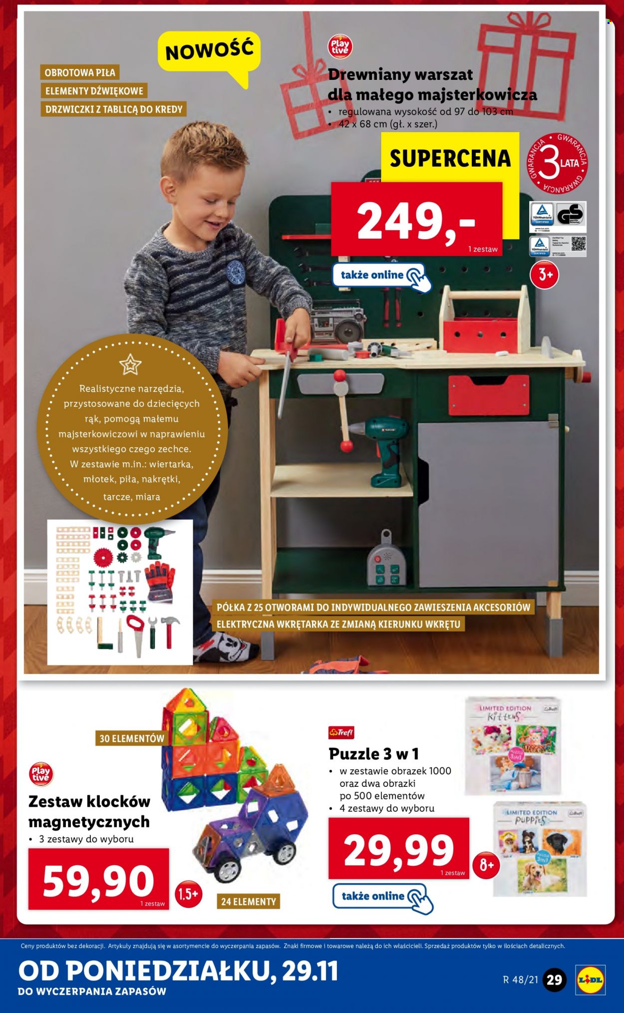 Gazetka Lidl - 29.11.2021 - 5.12.2021 - Produkty w akcji - warsztat dla dzieci, zabawki drewniane, puzzle, klocki. Strona 29.