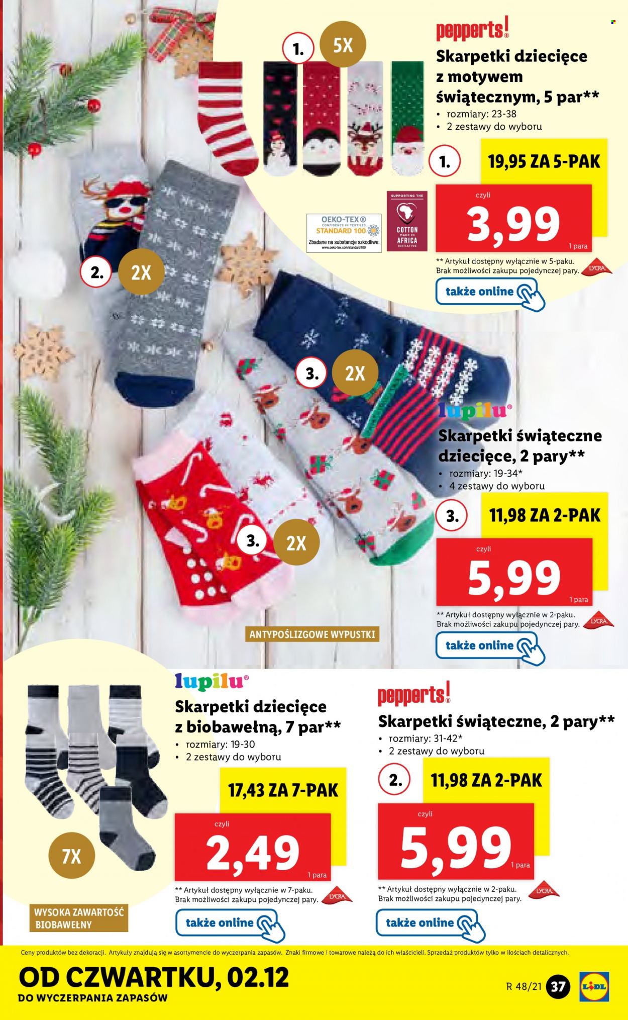 Gazetka Lidl - 29.11.2021 - 5.12.2021 - Produkty w akcji - skarpetki, skarpetki dziecięce. Strona 37.