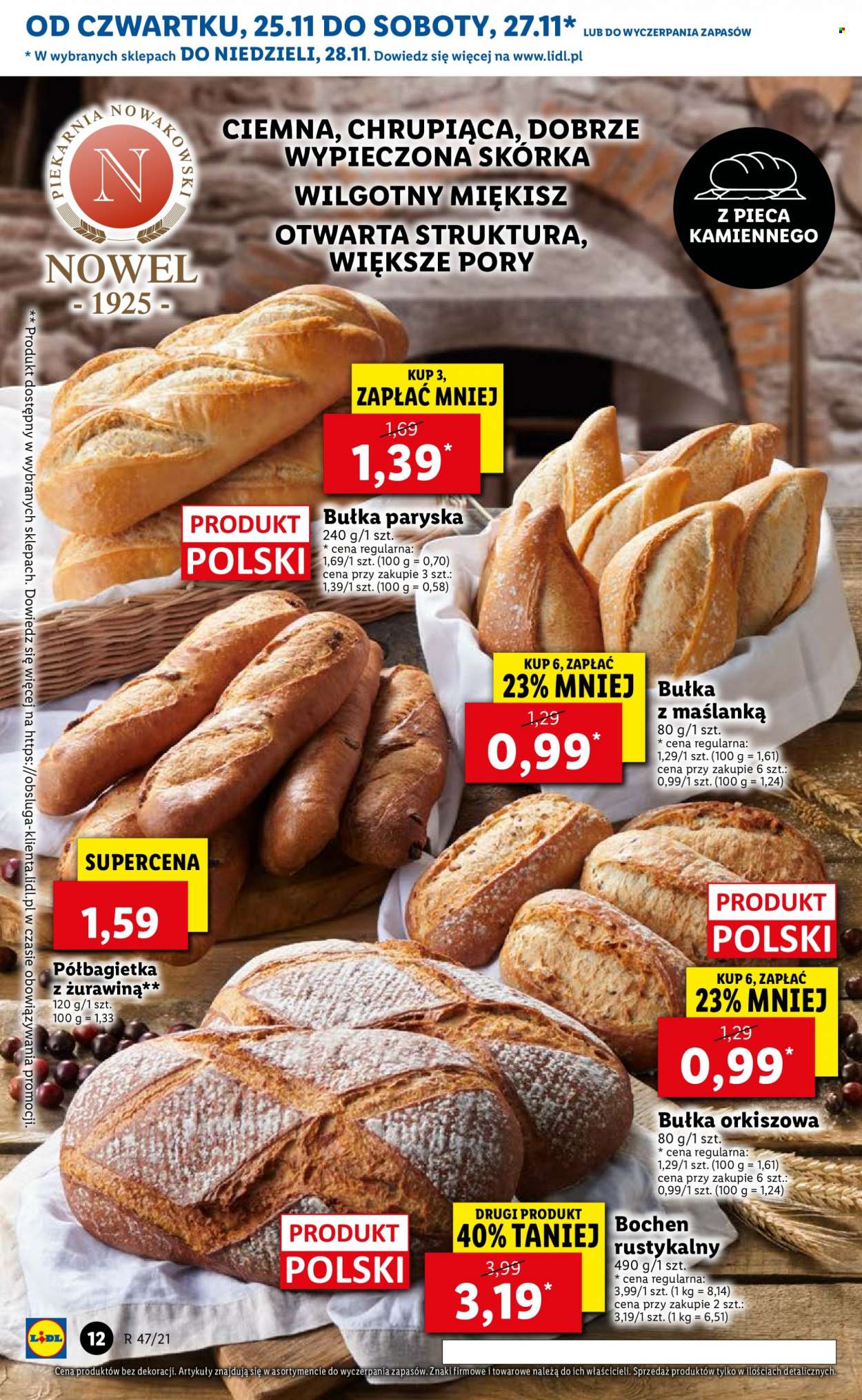 Gazetka Lidl - 25.11.2021 - 28.11.2021 - Produkty w akcji - bułka, pieczywo, półbagietka, chleb. Strona 12.