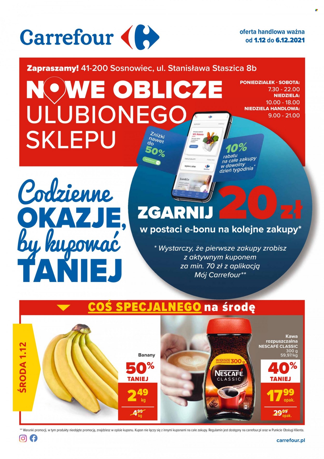 Gazetka Carrefour - 1.12.2021 - 6.12.2021 - Produkty w akcji - banany, kawa, kawa rozpuszczalna, Nescafé. Strona 1.