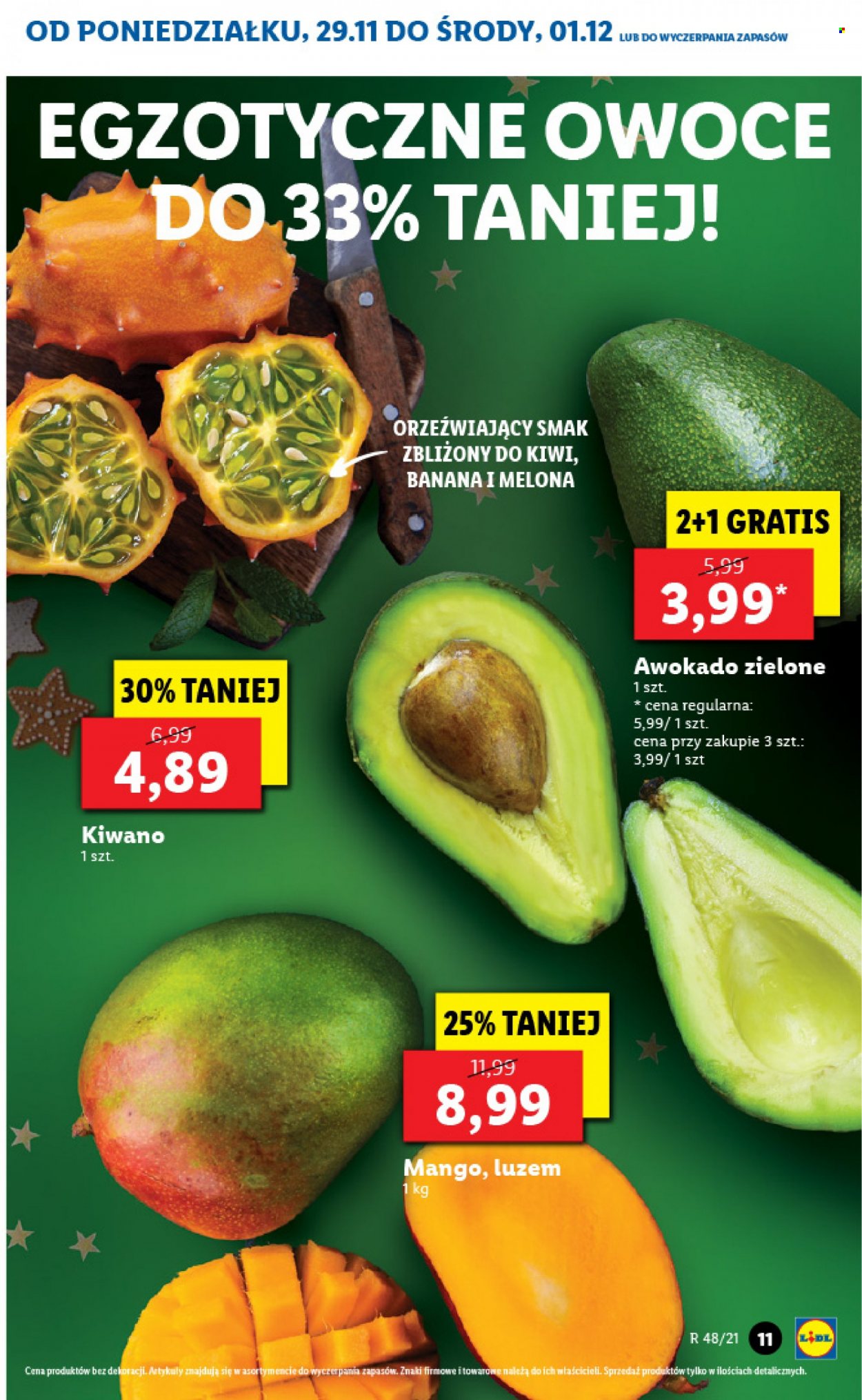 Gazetka Lidl - 29.11.2021 - 1.12.2021 - Produkty w akcji - mango, kiwi, awokado, kiwano. Strona 11.