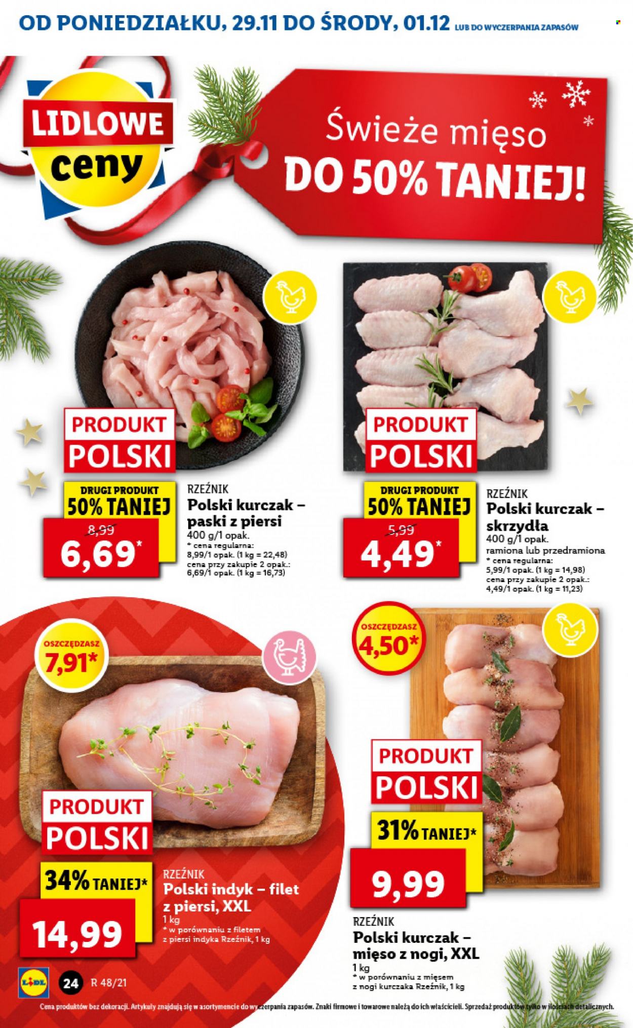 Gazetka Lidl - 29.11.2021 - 1.12.2021 - Produkty w akcji - mięso z indyka, mięso z kurczaka. Strona 24.