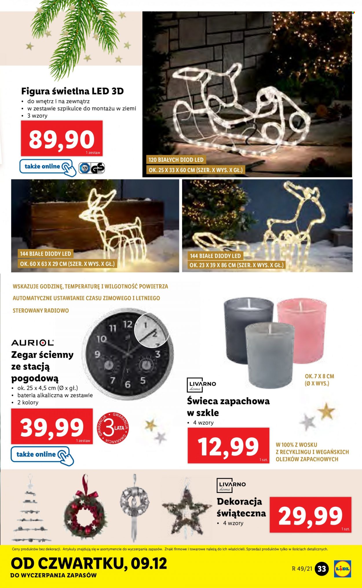 Gazetka Lidl - 6.12.2021 - 12.12.2021 - Produkty w akcji - dekoracja LED, zegar, świeca, świeca zapachowa, dekoracja świąteczna. Strona 33.