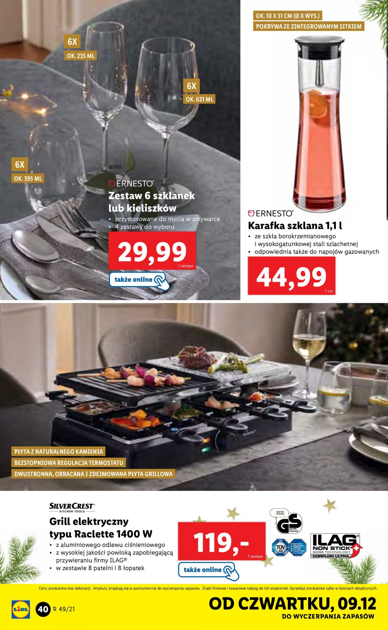 Gazetka Lidl - 6.12.2021 - 12.12.2021 - Produkty w akcji - szklanka, karafka, grill, grill elektryczny. Strona 40.