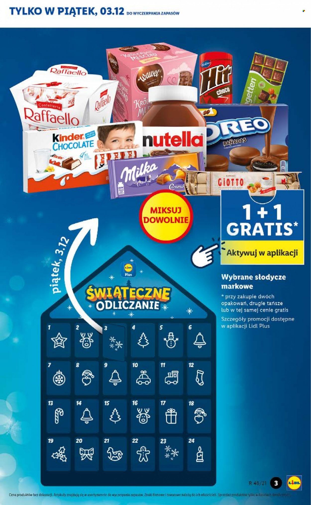 Gazetka Lidl - 2.12.2021 - 5.12.2021 - Produkty w akcji - Milka, czekolada, Kinder, Raffaello, Nutella, Giotto, słodycze. Strona 3.