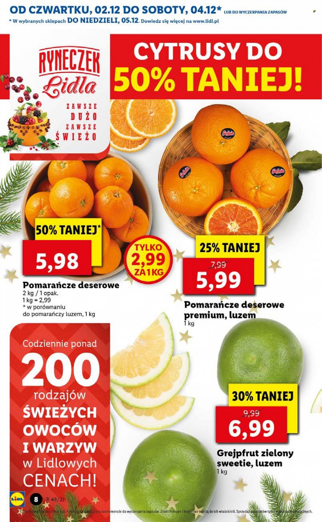 Gazetka Lidl - 2.12.2021 - 5.12.2021 - Produkty w akcji - grejpfrut, pomarańcze. Strona 8.