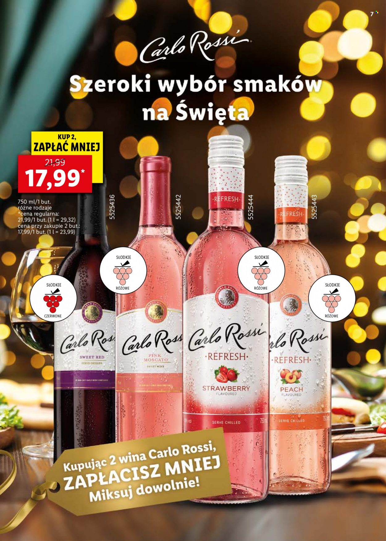 Gazetka Lidl - 29.12.2021 - 2.01.2022 - Produkty w akcji - alkohole, Carlo Rossi, wino. Strona 7.