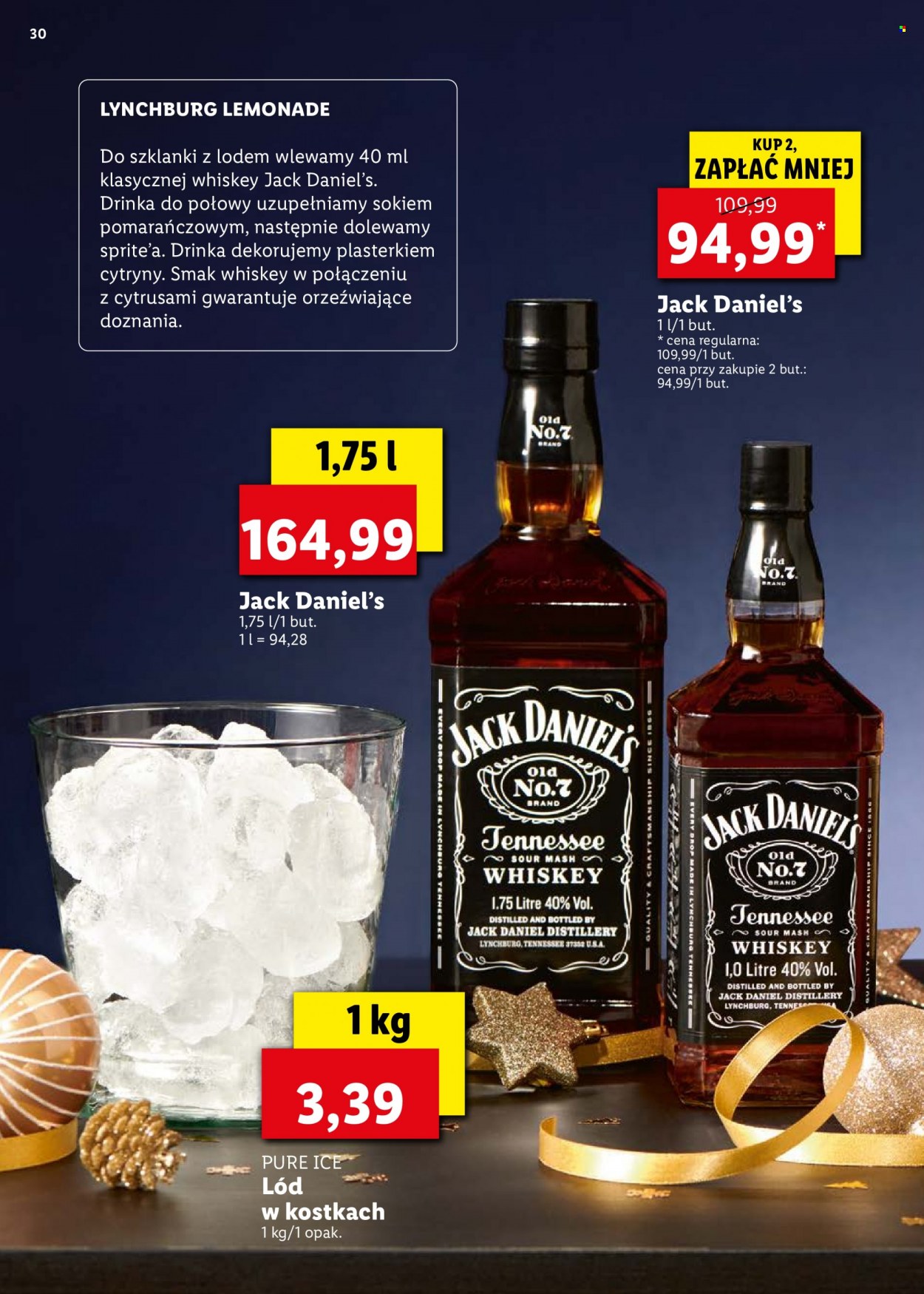 Gazetka Lidl - 29.12.2021 - 2.01.2022 - Produkty w akcji - alkohole, Jack Daniel's, whisky, lód w kostkach. Strona 30.