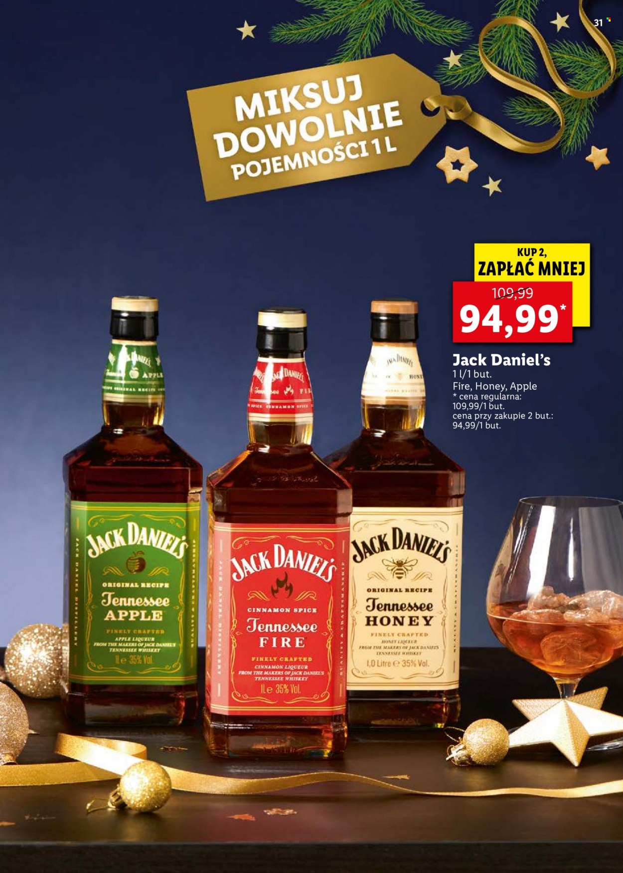 Gazetka Lidl - 29.12.2021 - 2.01.2022 - Produkty w akcji - alkohole, Jack Daniel's, whisky. Strona 31.
