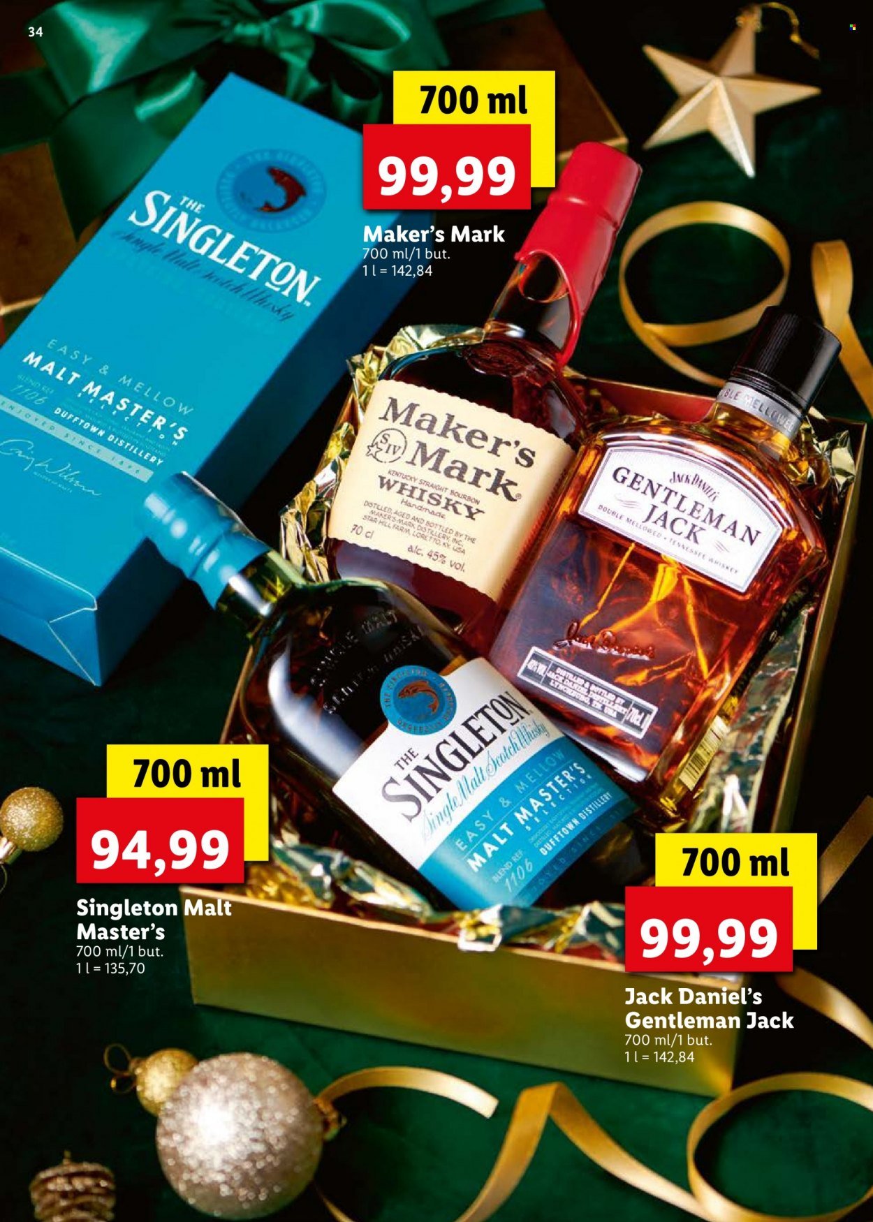 Gazetka Lidl - 29.12.2021 - 2.01.2022 - Produkty w akcji - alkohole, Maker’s Mark, whisky, Singleton of Dufftown, bourbon, Jack Daniel's. Strona 34.