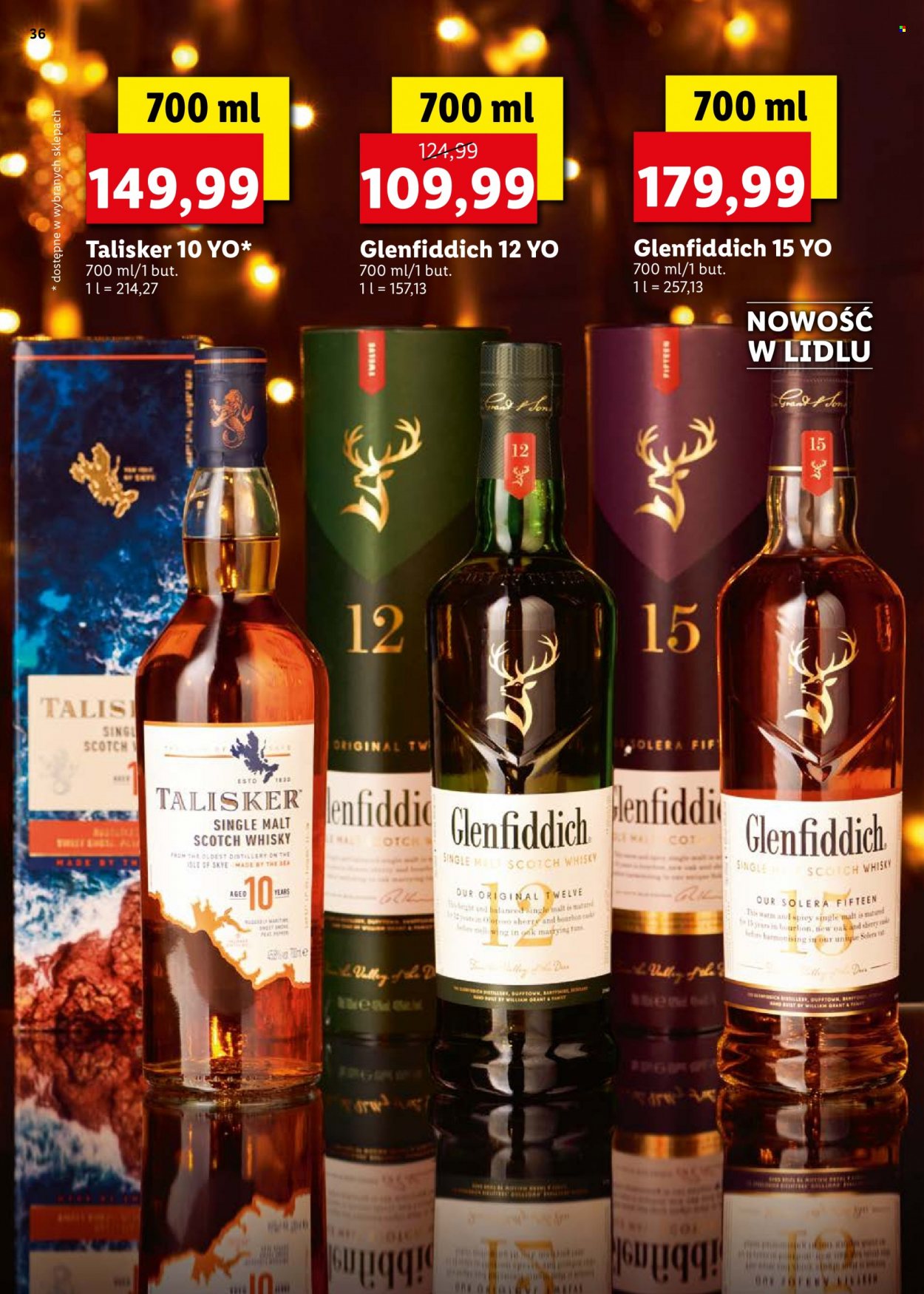 Gazetka Lidl - 29.12.2021 - 2.01.2022 - Produkty w akcji - alkohole, Talisker, whisky, Glenfiddich. Strona 36.