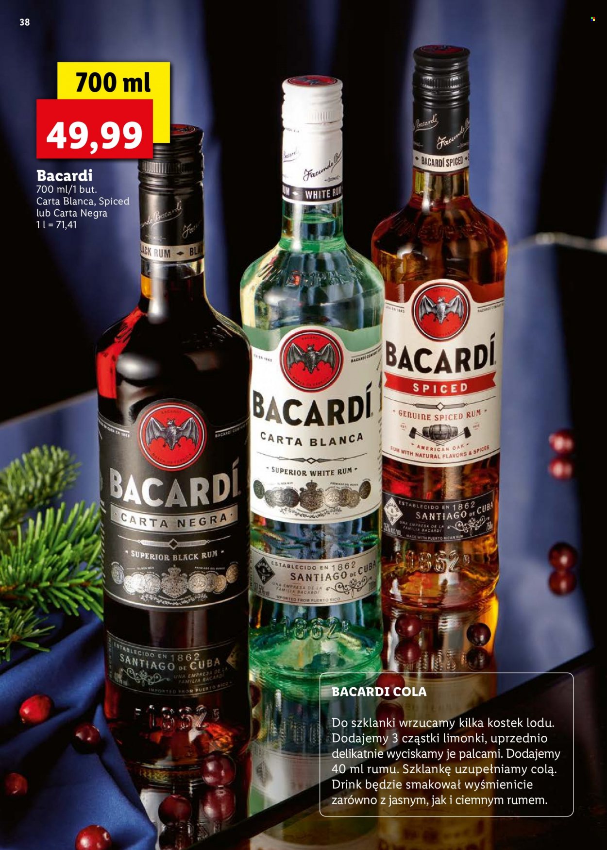 Gazetka Lidl - 29.12.2021 - 2.01.2022 - Produkty w akcji - alkohole, Bacardi, rum. Strona 38.