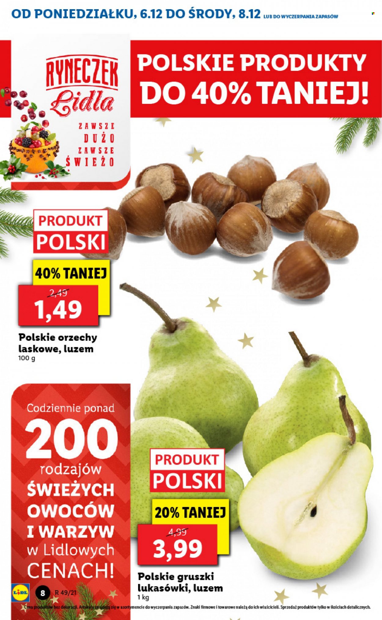 Gazetka Lidl - 6.12.2021 - 8.12.2021 - Produkty w akcji - gruszki, orzeszki, orzechy laskowe. Strona 8.
