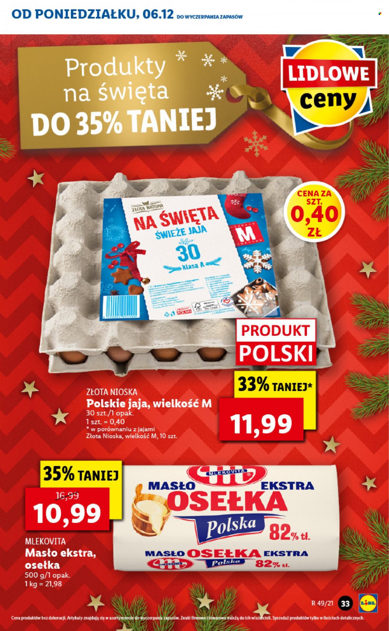 Gazetka Lidl - 6.12.2021 - 8.12.2021 - Produkty w akcji - Mlekovita, jaja, masło, Osełka. Strona 33.