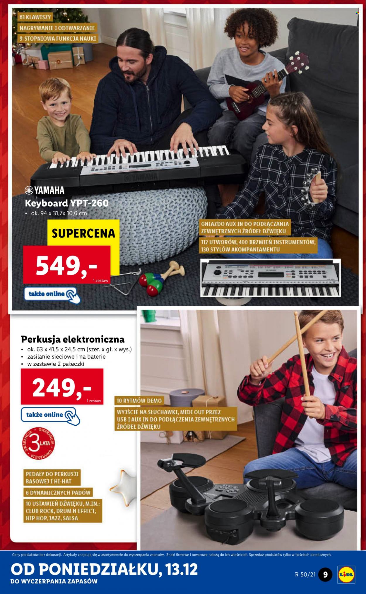 Gazetka Lidl - 13.12.2021 - 19.12.2021 - Produkty w akcji - klawisze muzyczne, perkusja. Strona 9.
