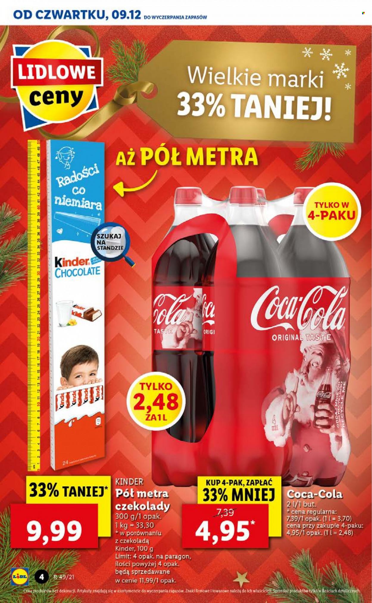 Gazetka Lidl - 9.12.2021 - 12.12.2021 - Produkty w akcji - Kinder, Coca-Cola, napój gazowany. Strona 4.