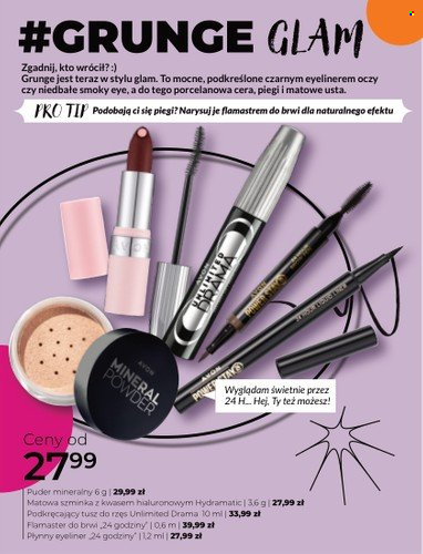 Gazetka Avon - Produkty w akcji - puder, konturówka do oczu, puder do twarzy, maskara, szminka. Strona 7.