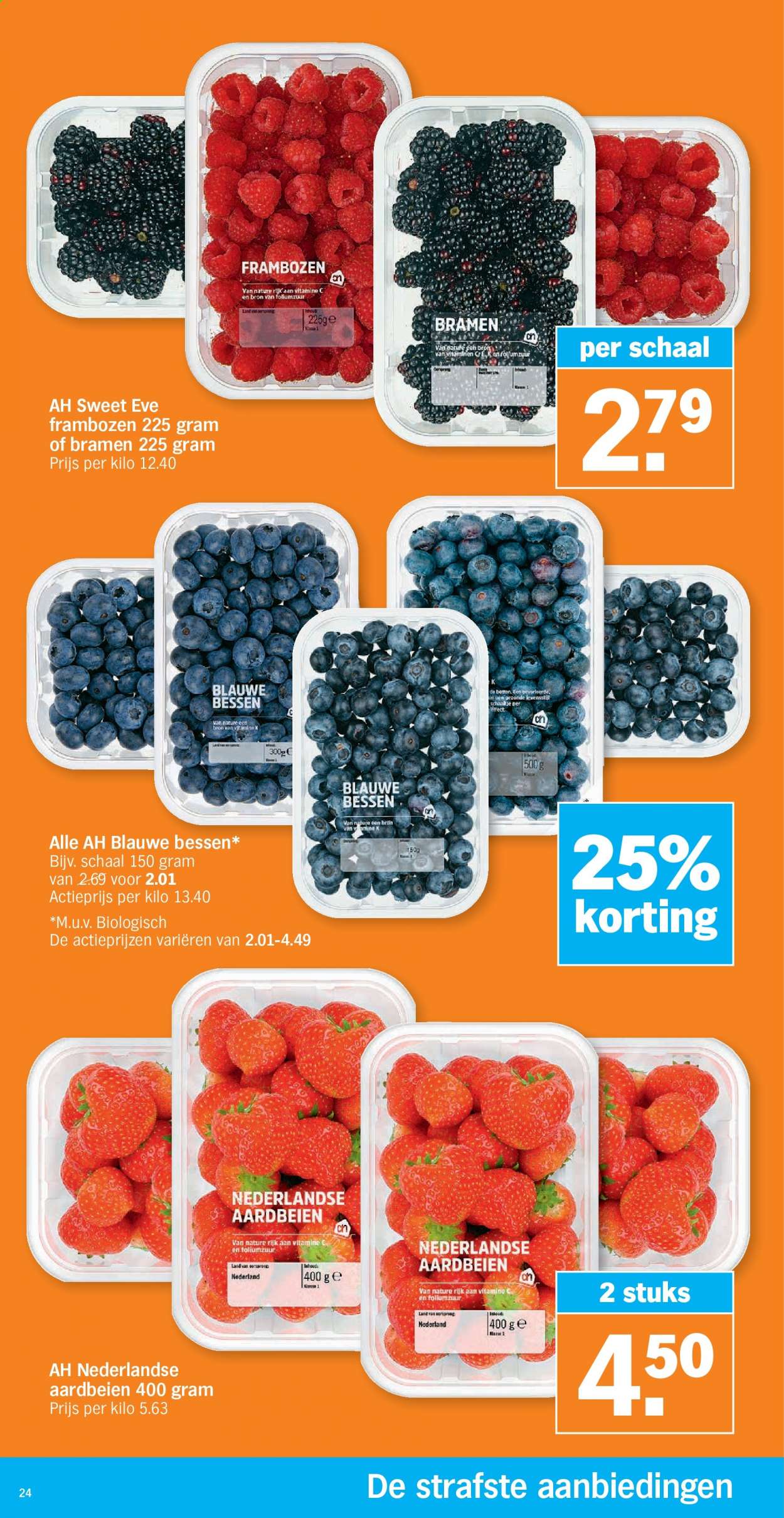 thumbnail - Albert Heijn-aanbieding - 05/07/2021 - 11/07/2021 -  producten in de aanbieding - aardbeien, bessen, bramen, frambozen. Pagina 24.