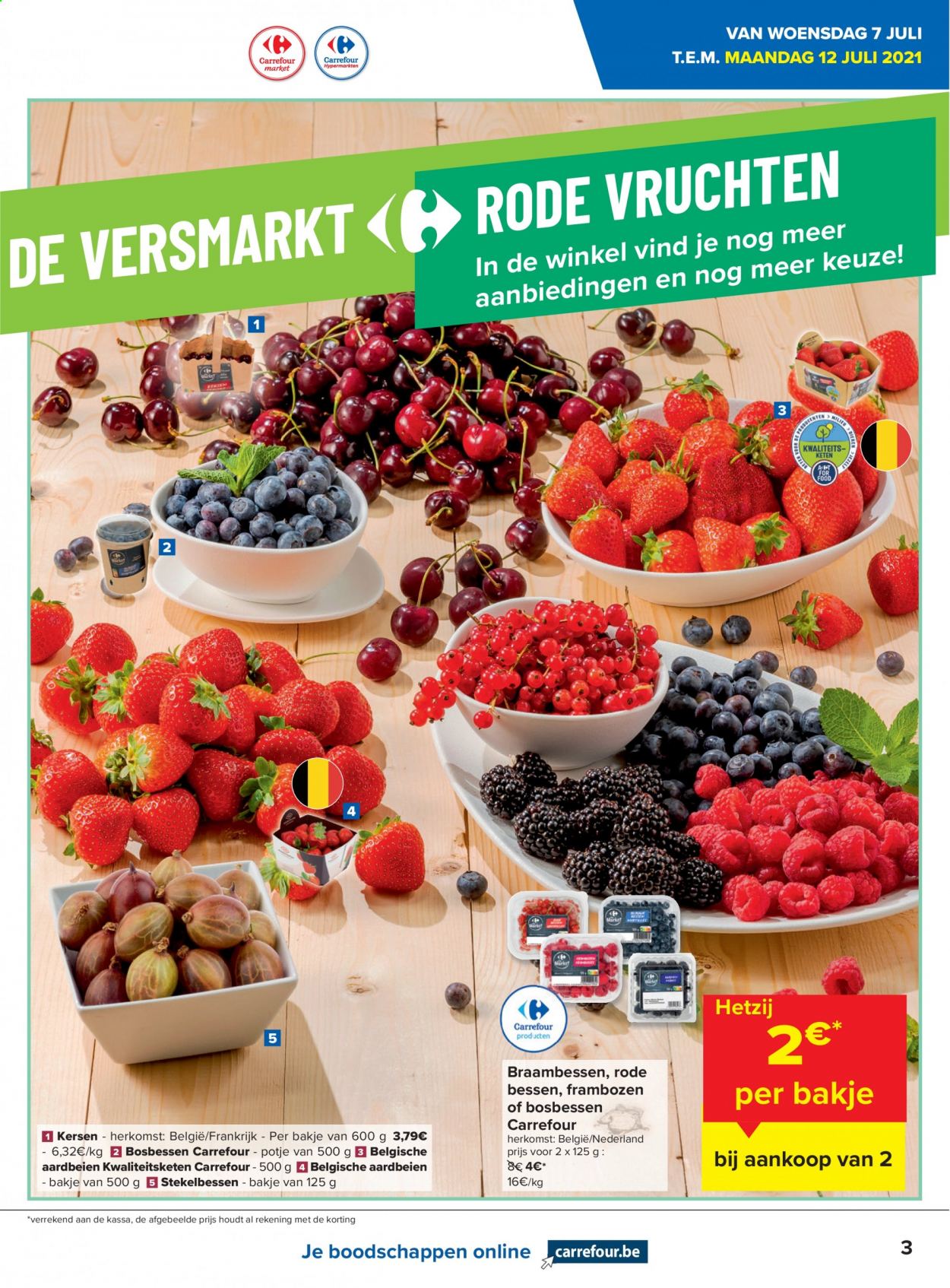 thumbnail - Carrefour-aanbieding - 07/07/2021 - 19/07/2021 -  producten in de aanbieding - aardbeien, bessen, kersen, potje, rode bessen, rode vruchten, frambozen. Pagina 3.