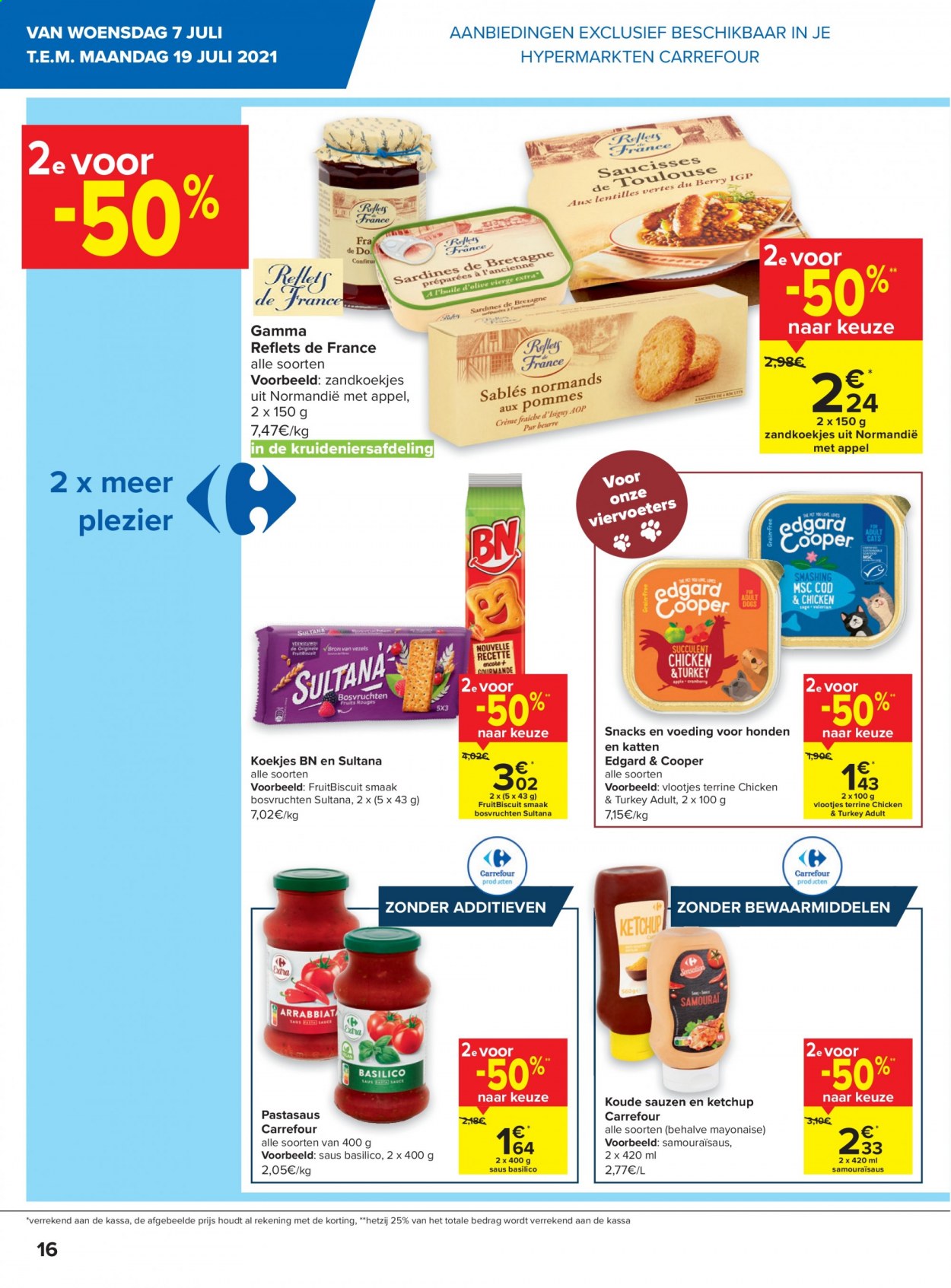 thumbnail - Carrefour hypermarkt-aanbieding - 07/07/2021 - 19/07/2021 -  producten in de aanbieding - appels, koekjes, mayonaise, Gamma. Pagina 16.