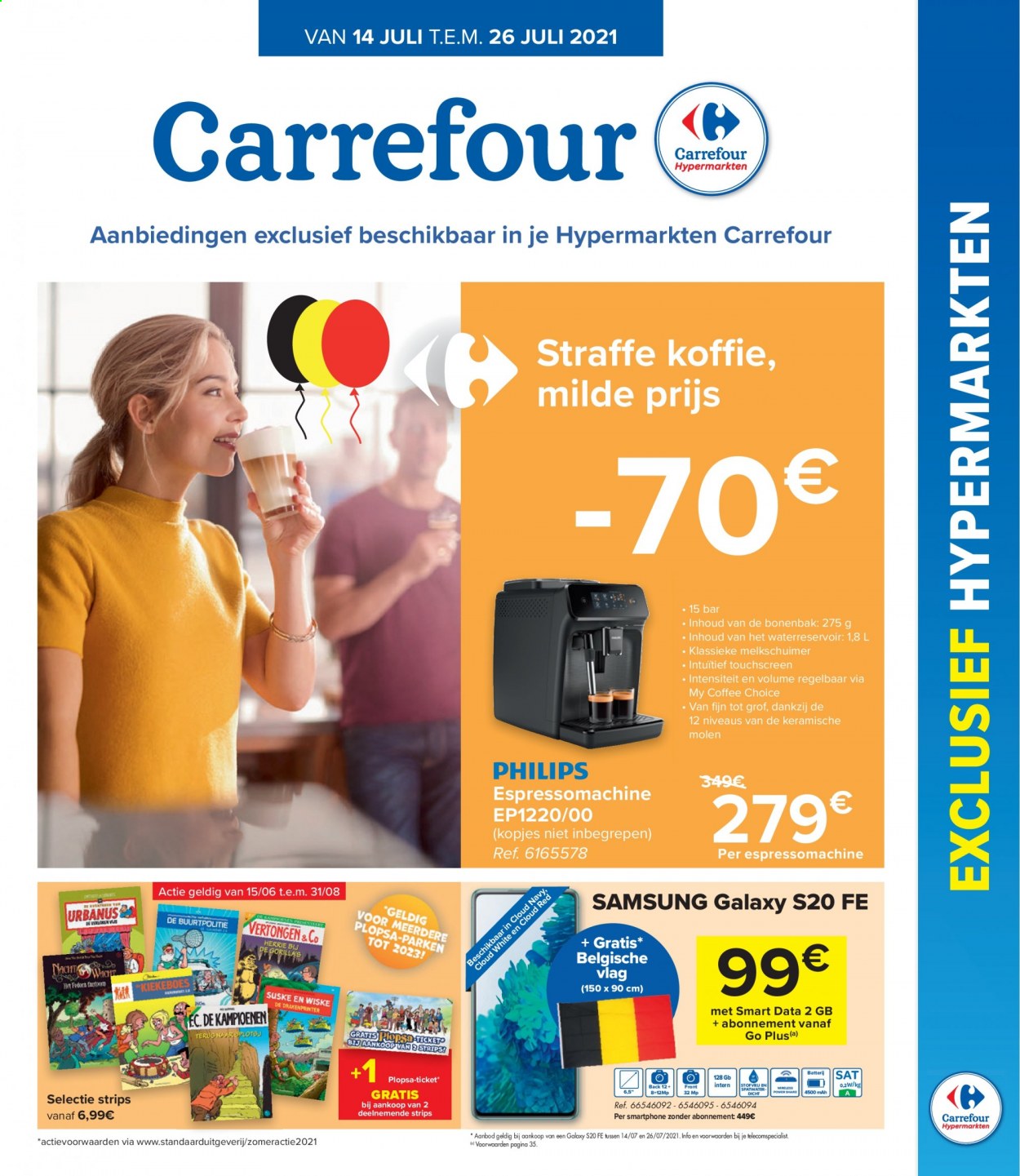 thumbnail - Carrefour hypermarkt-aanbieding - 14/07/2021 - 26/07/2021 -  producten in de aanbieding - koffie, kussen, Samsung, smartphone, Philips, Samsung Galaxy S20. Pagina 1.