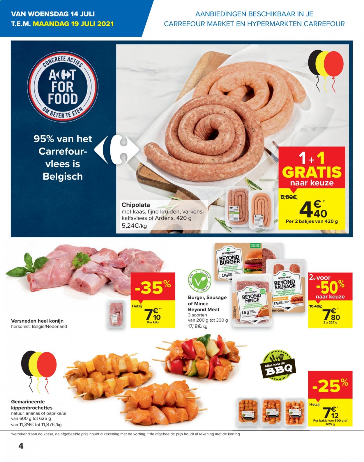 thumbnail - Carrefour-aanbieding - 14/07/2021 - 26/07/2021 -  producten in de aanbieding - chipolataworstjes, kaas, konijn, uien, ananas, BBQ. Pagina 4.