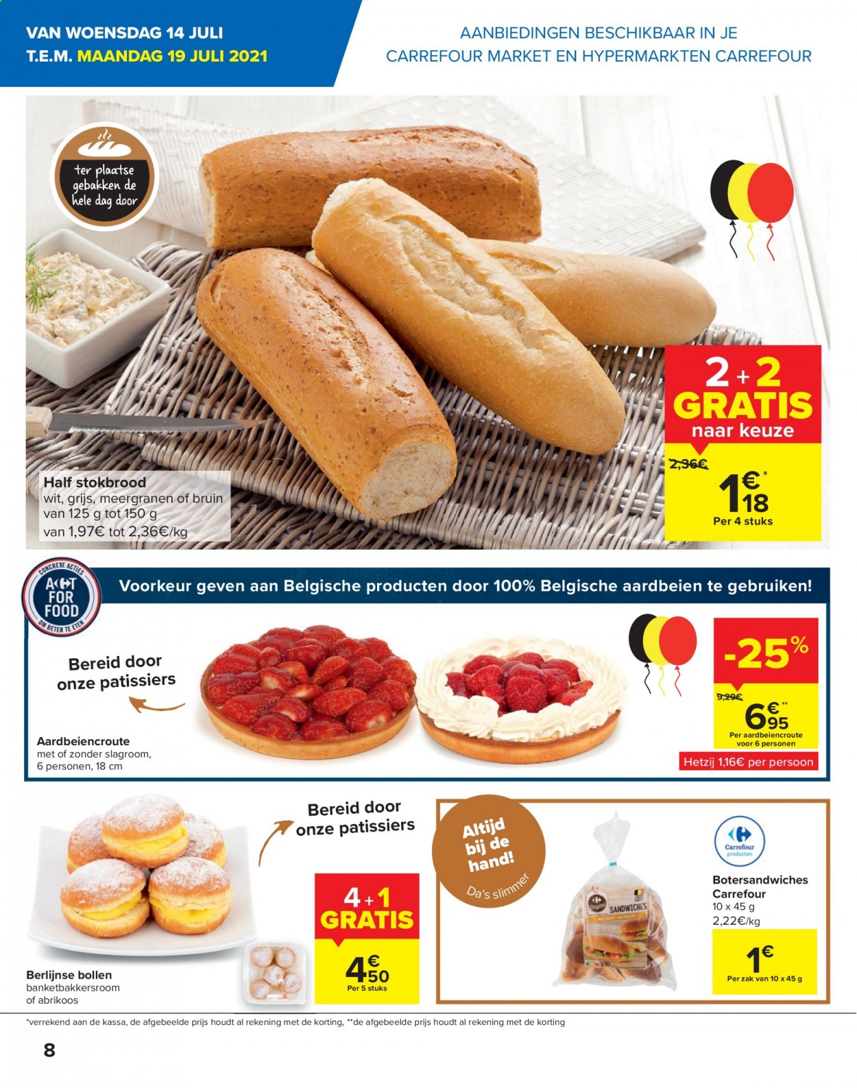thumbnail - Carrefour-aanbieding - 14/07/2021 - 26/07/2021 -  producten in de aanbieding - aardbeien, slagroom, stokbrood. Pagina 8.