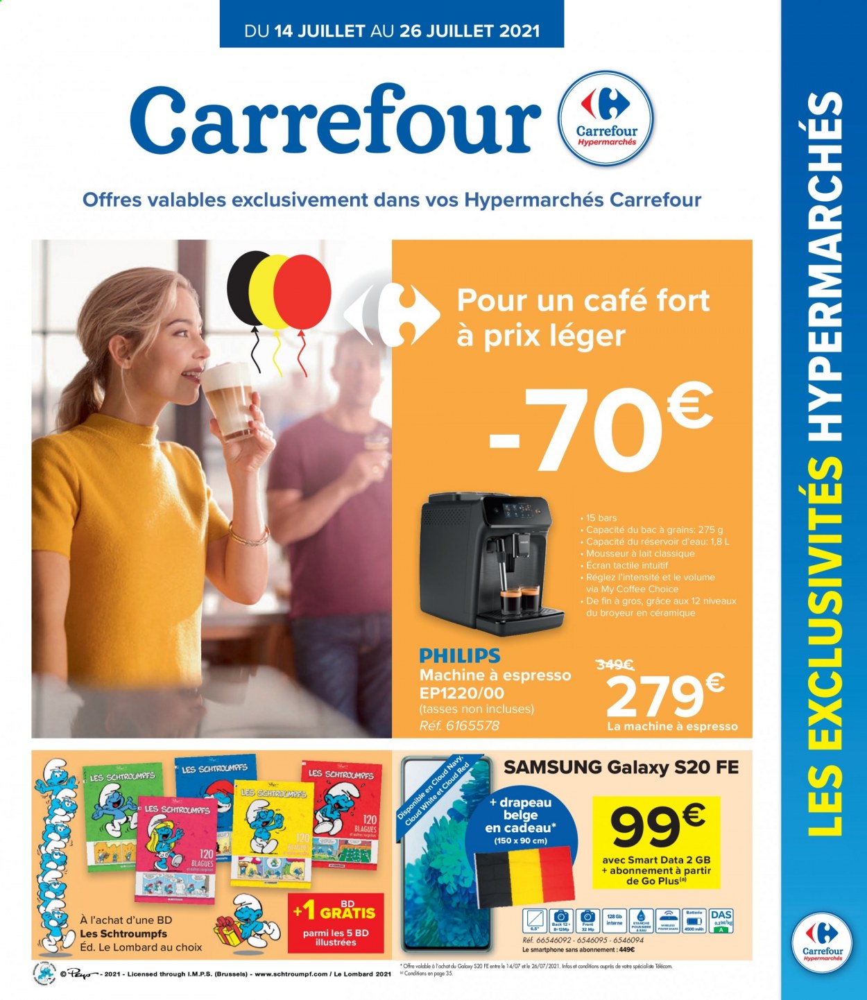 thumbnail - Carrefour hypermarkt-aanbieding - 14/07/2021 - 26/07/2021 -  producten in de aanbieding - Espresso, Samsung, smartphone, Samsung Galaxy S20. Pagina 1.