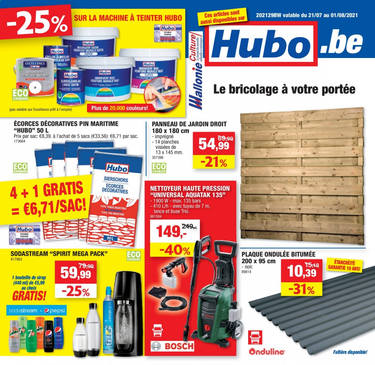 thumbnail - Hubo-aanbieding - 21/07/2021 - 01/08/2021 -  producten in de aanbieding - SodaStream, muurverf, Bosch, mat. Pagina 1.