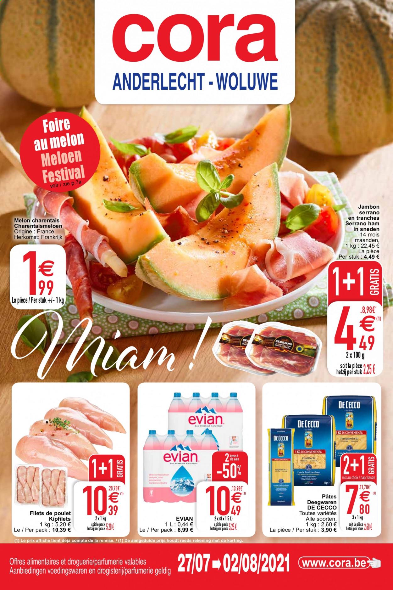 thumbnail - Cora-aanbieding - 27/07/2021 - 02/08/2021 -  producten in de aanbieding - ham, meloen. Pagina 1.