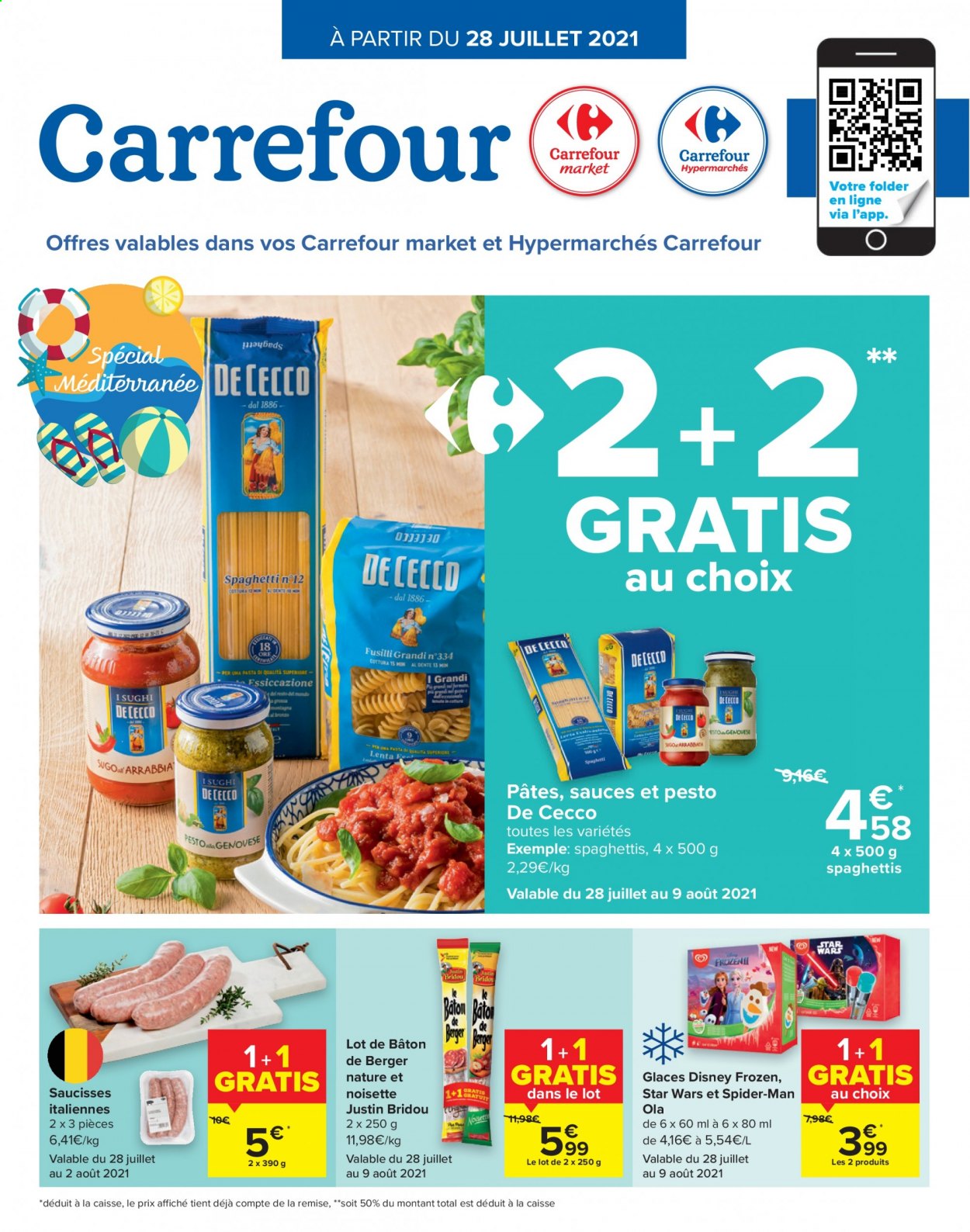 thumbnail - Carrefour-aanbieding - 28/07/2021 - 09/08/2021 -  producten in de aanbieding - spaghetti, Frozen, fusilli, Disney, pesto. Pagina 1.