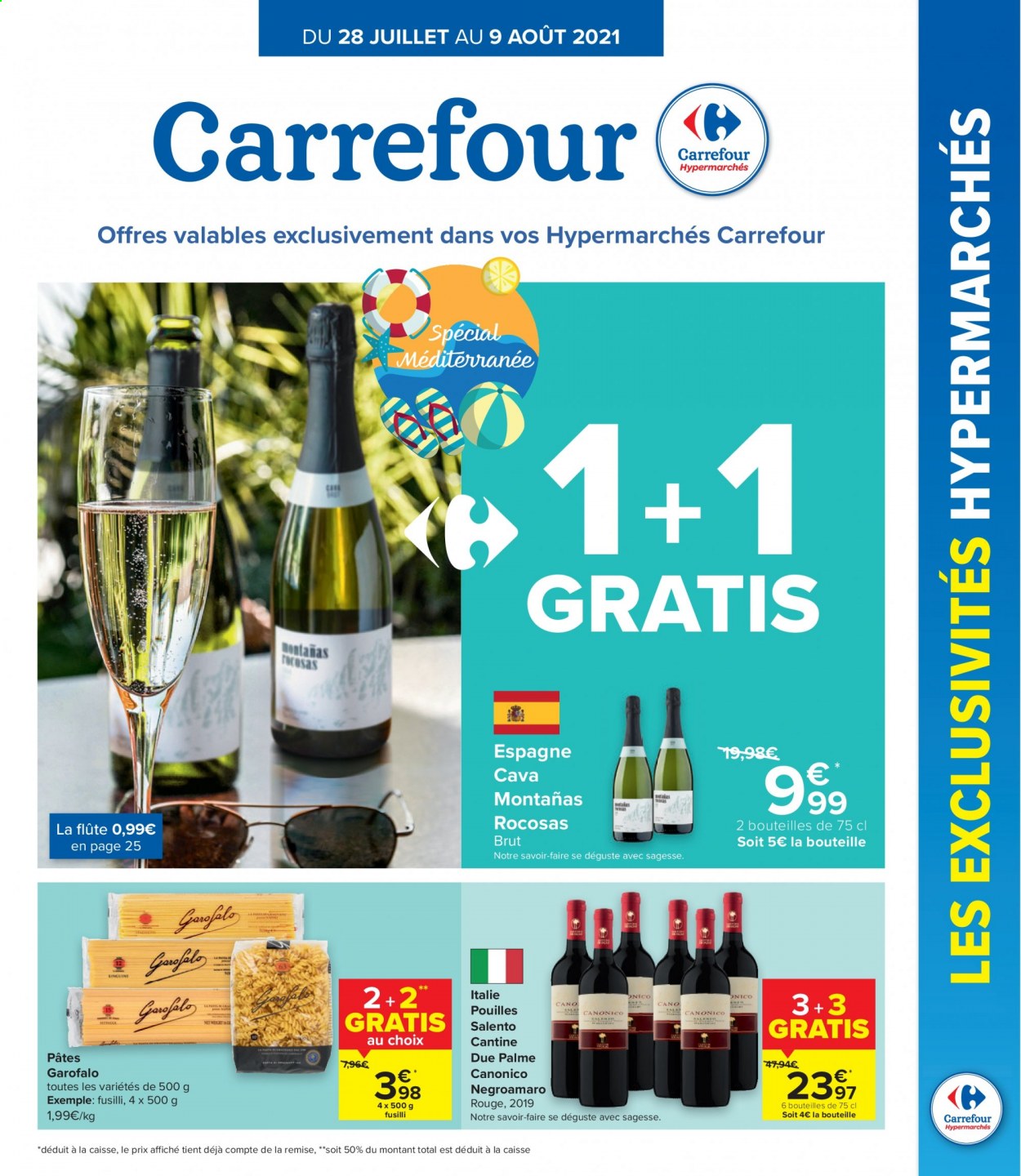 thumbnail - Carrefour hypermarkt-aanbieding - 28/07/2021 - 09/08/2021 -  producten in de aanbieding - Cava, fusilli. Pagina 1.